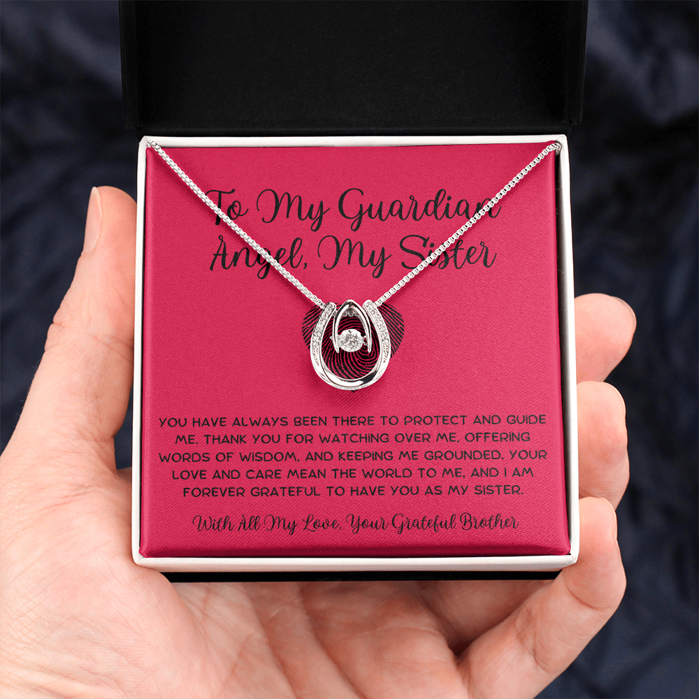 To My Guardian Angel, My Sister - From Brother To Sister Lucky In Love Necklace