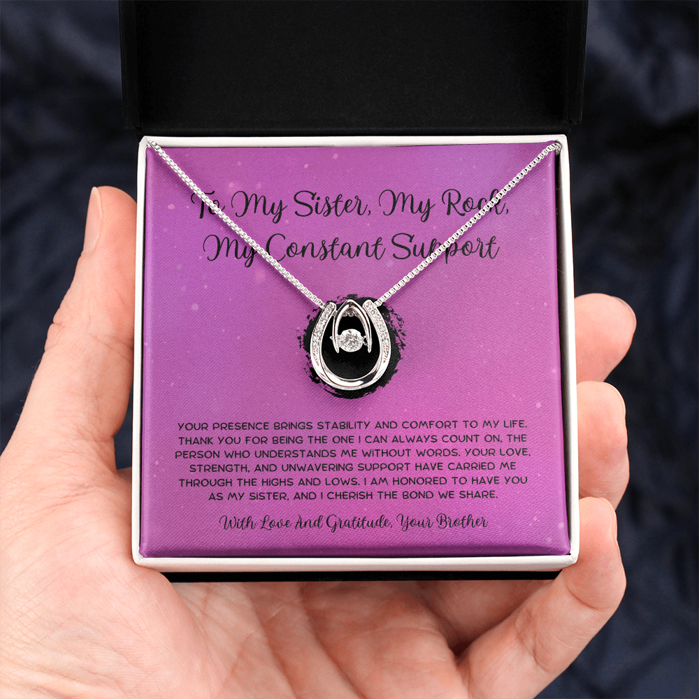 To My Sister, My Rock, My Constant Support - From Brother To Sister Lucky In Love Necklace