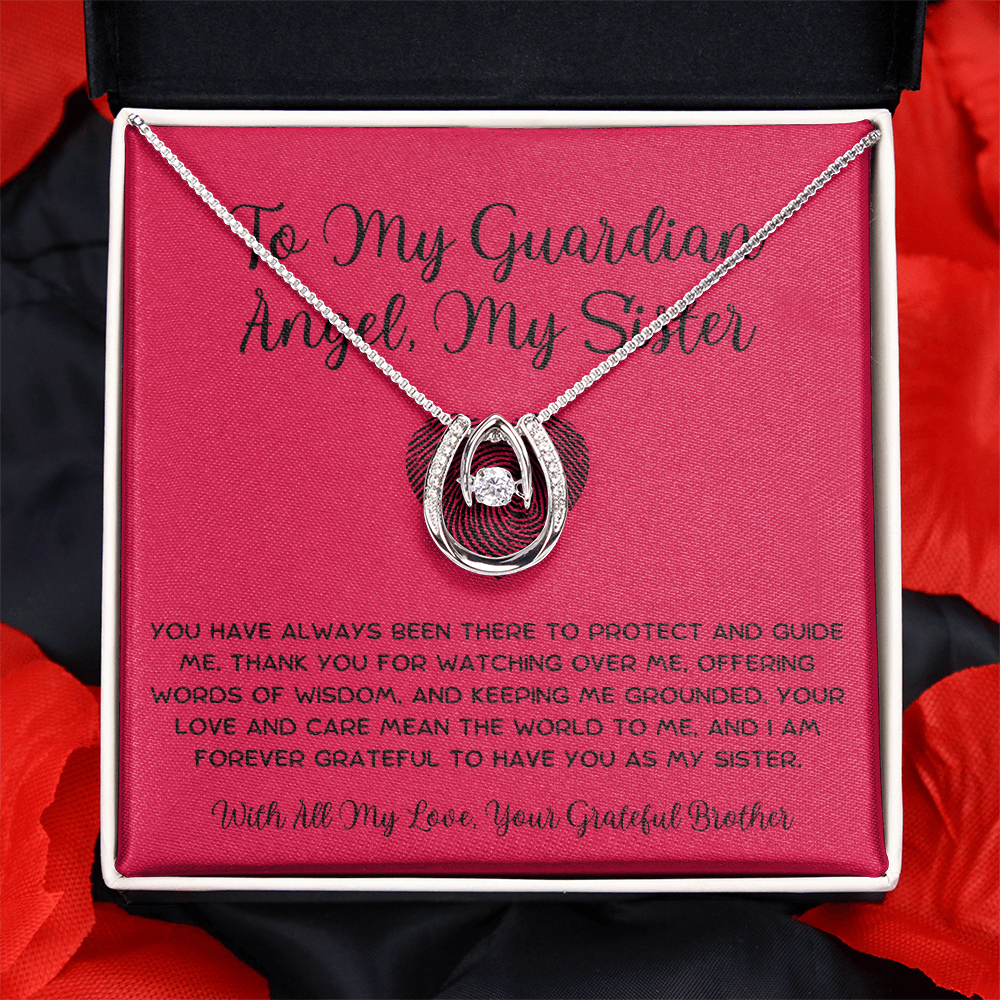 To My Guardian Angel, My Sister - From Brother To Sister Lucky In Love Necklace