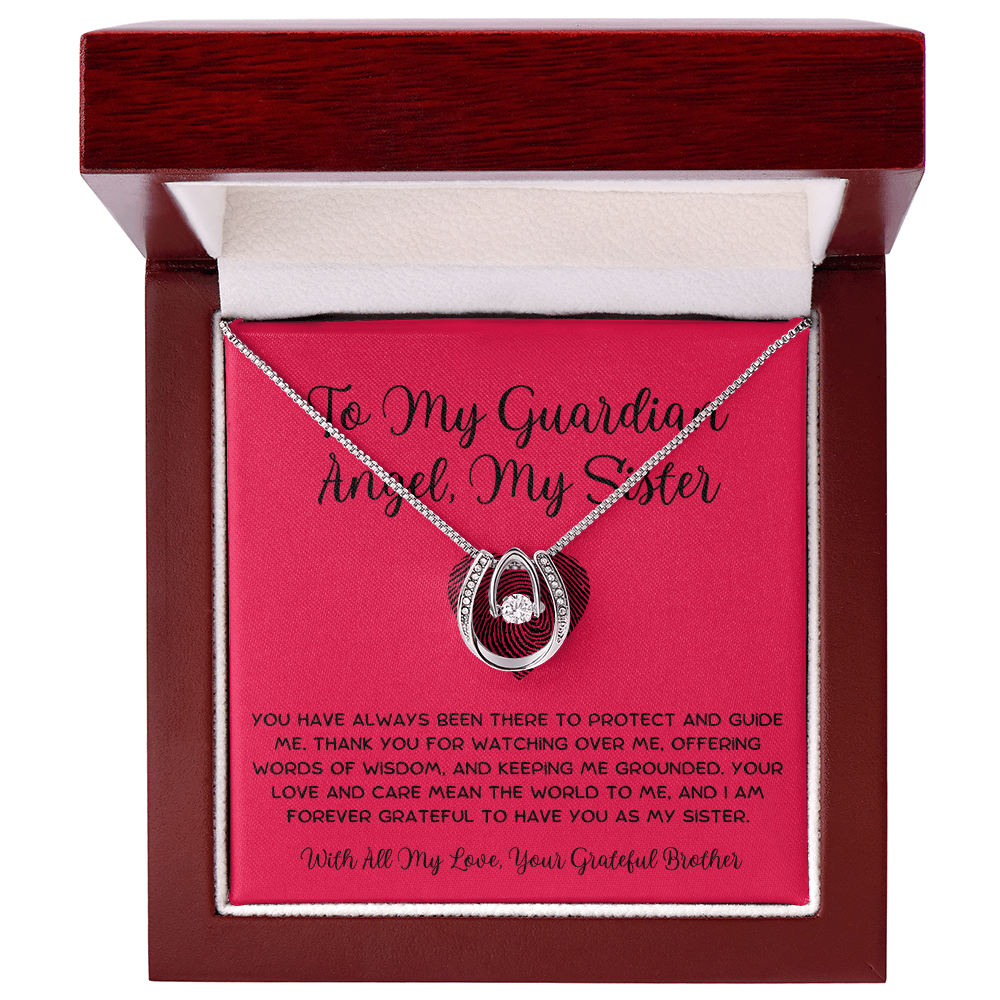 To My Guardian Angel, My Sister - From Brother To Sister Lucky In Love Necklace