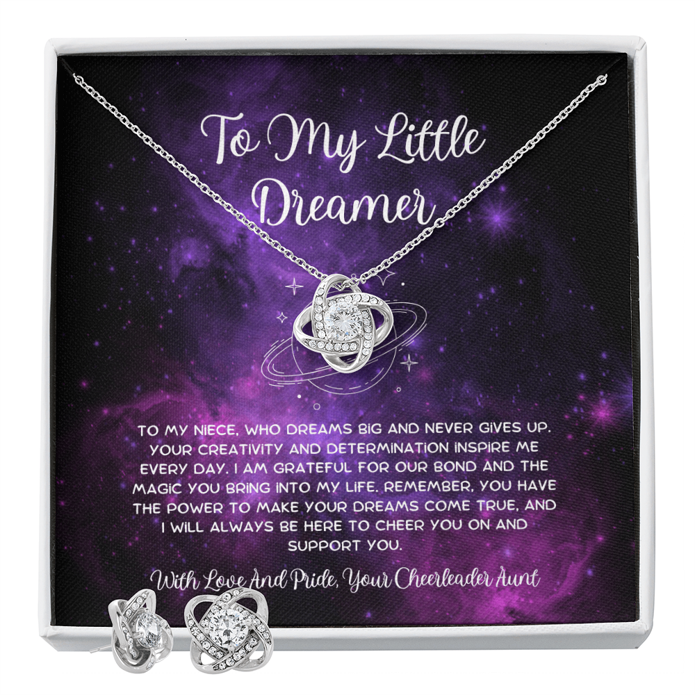 To My Little Dreamer - From Aunt to Niece Love Knot Earring With Necklace Set