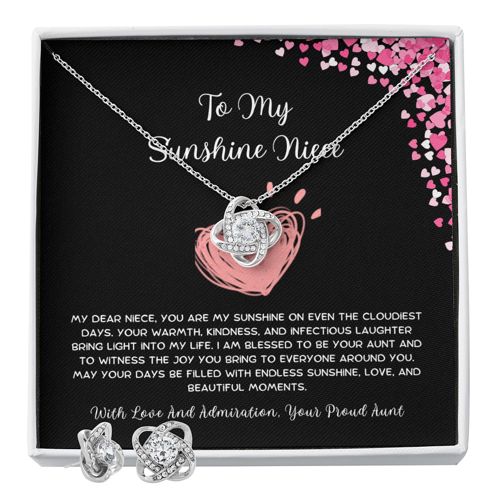 To My Sunshine Niece - From Aunt to Niece Love Knot Earring With Necklace Set