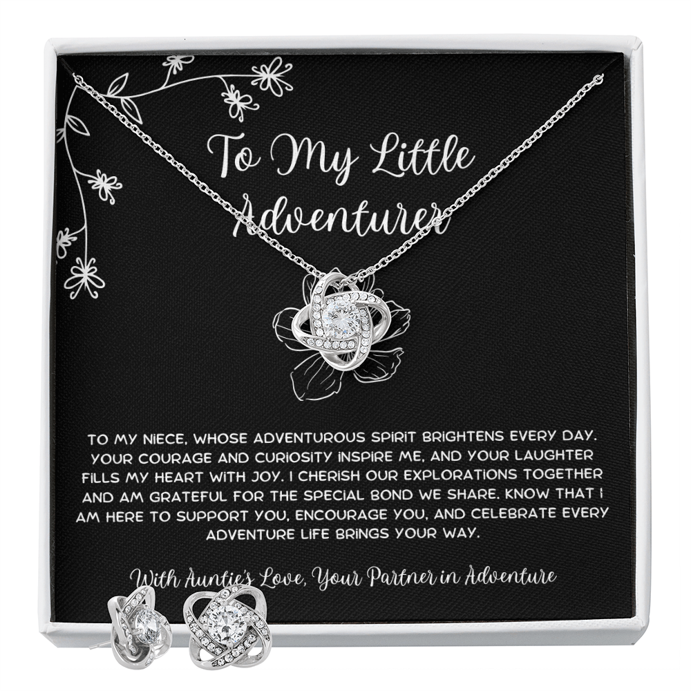To My Little Adventurer - From Aunt to Niece Love Knot Earring With Necklace Set