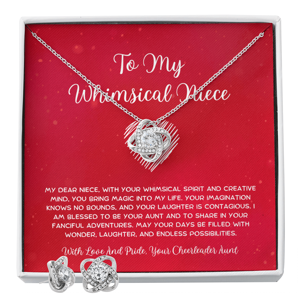 To My Whimsical Niece - From Aunt to Niece Love Knot Earring With Necklace Set