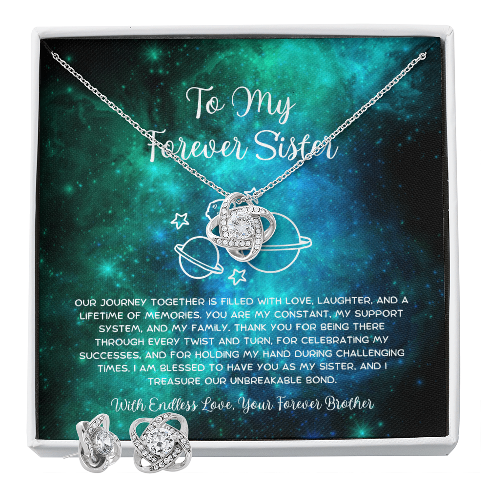 To My Forever Sister - From Brother To Sister Love Knot Earring With Necklace Set