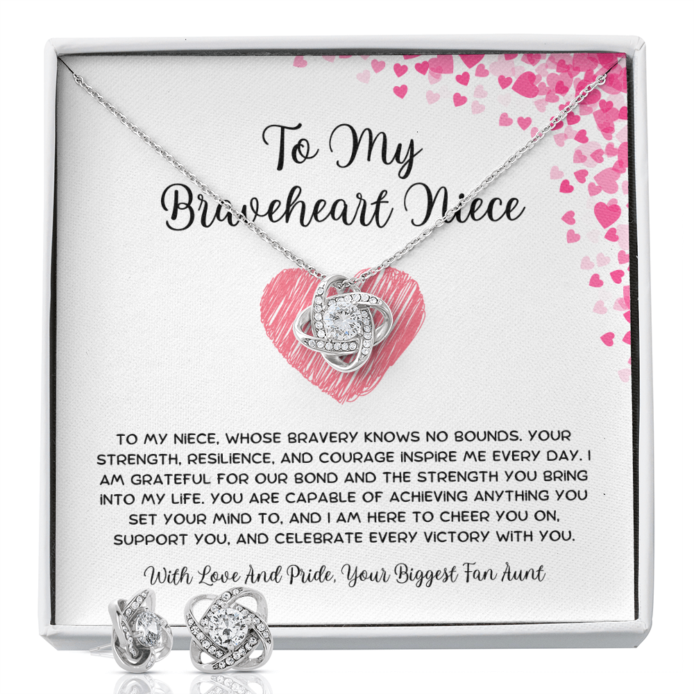 To My Braveheart Niece - From Aunt to Niece Love Knot Earring With Necklace Set