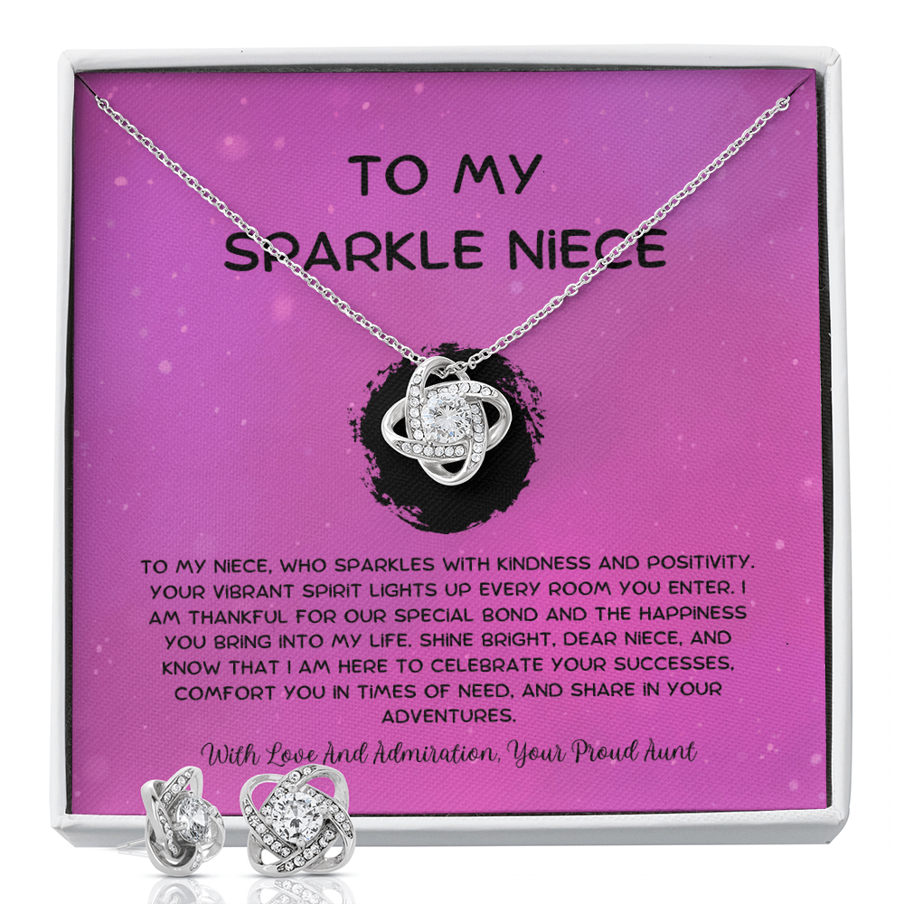 To My Sparkle Niece - From Aunt to Niece Love Knot Earring With Necklace Set