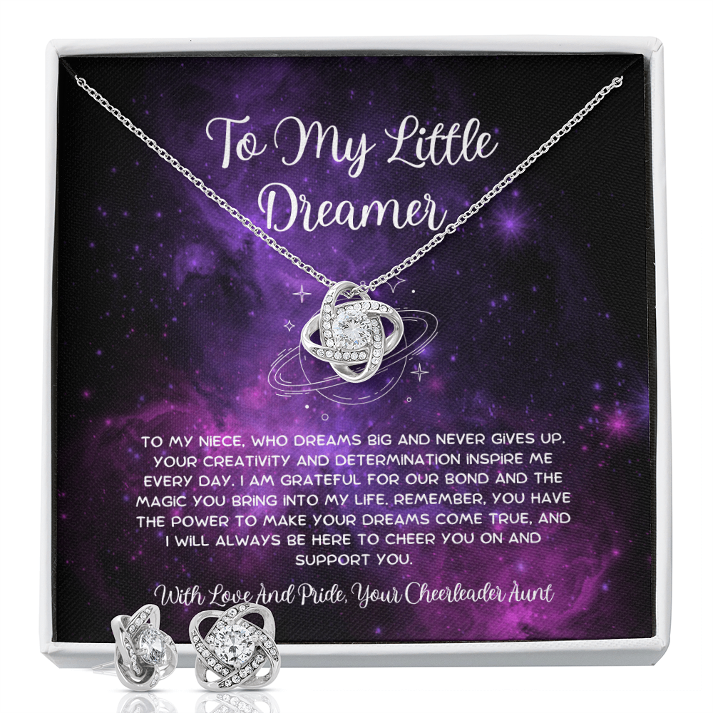 To My Little Dreamer - From Aunt to Niece Love Knot Earring With Necklace Set