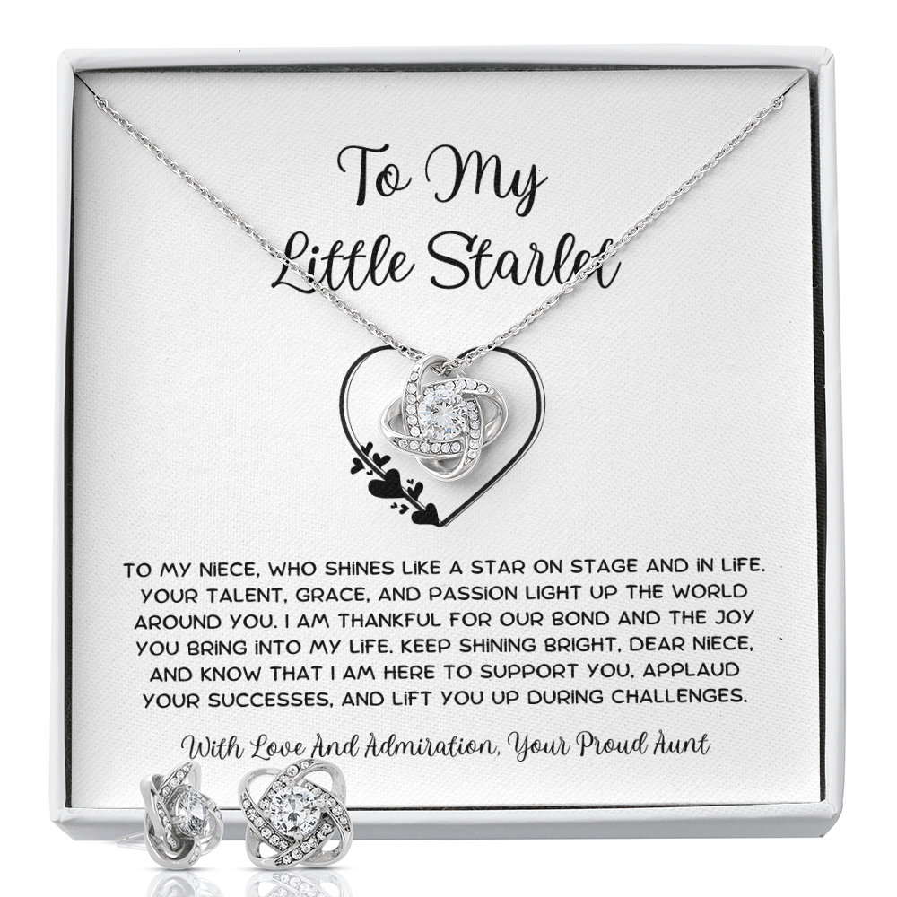 To My Little Starlet - From Aunt to Niece Love Knot Earring With Necklace Set
