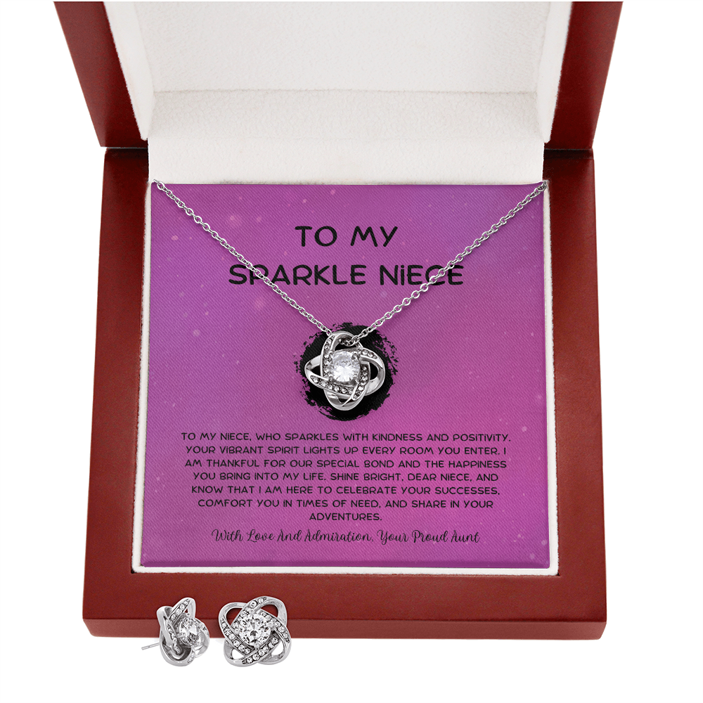 To My Sparkle Niece - From Aunt to Niece Love Knot Earring With Necklace Set