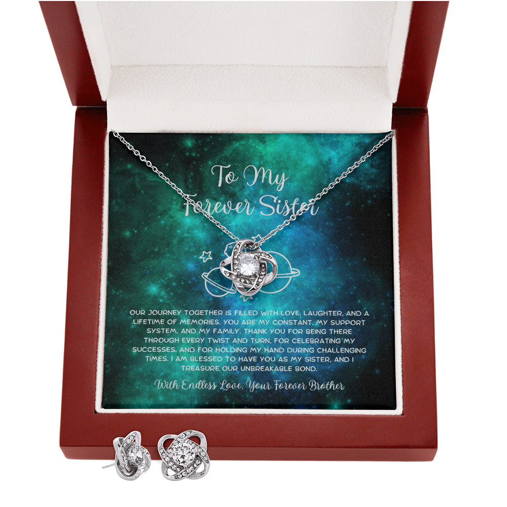 To My Forever Sister - From Brother To Sister Love Knot Earring With Necklace Set