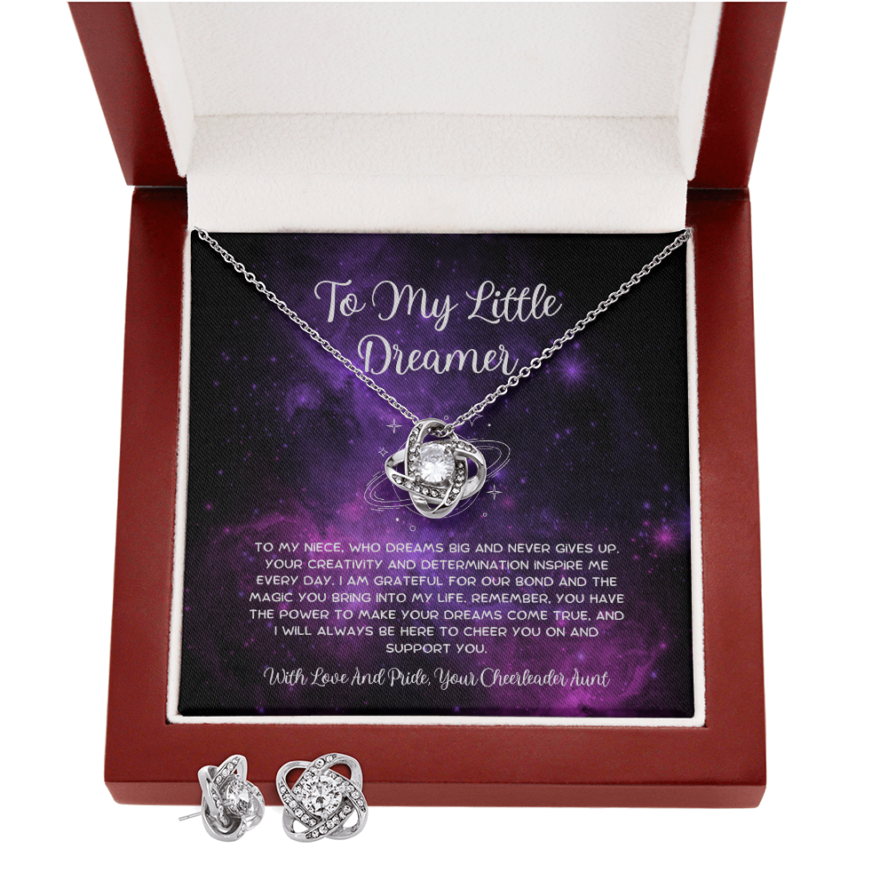 To My Little Dreamer - From Aunt to Niece Love Knot Earring With Necklace Set