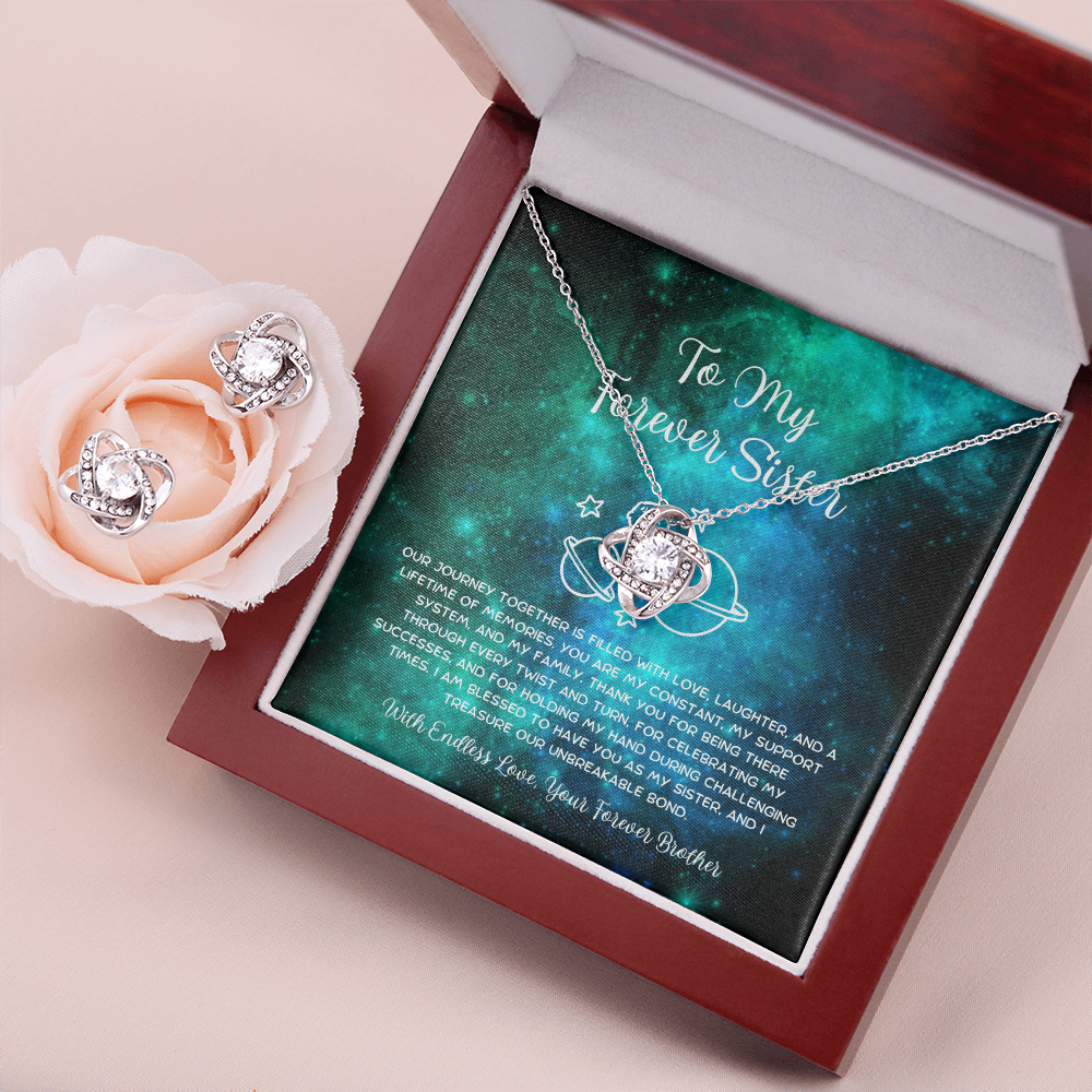 To My Forever Sister - From Brother To Sister Love Knot Earring With Necklace Set