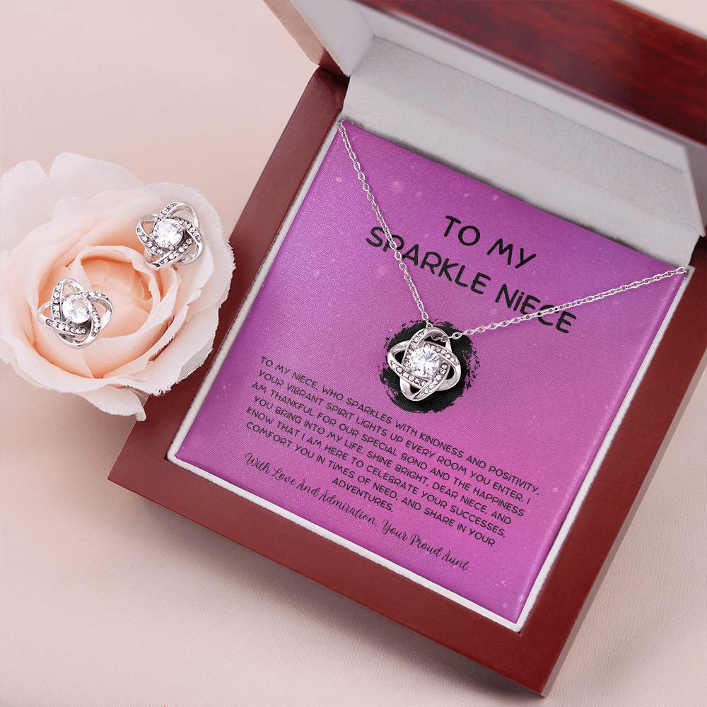 To My Sparkle Niece - From Aunt to Niece Love Knot Earring With Necklace Set