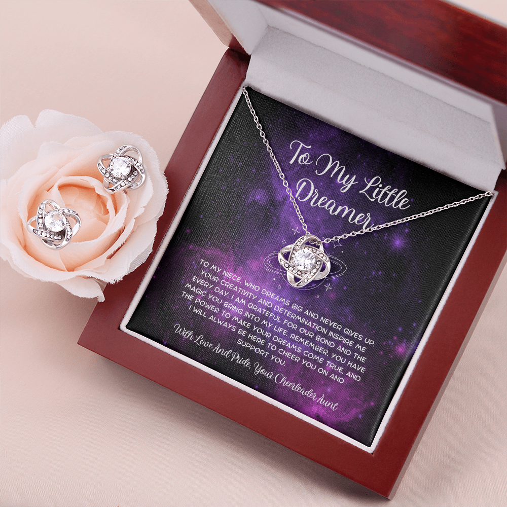 To My Little Dreamer - From Aunt to Niece Love Knot Earring With Necklace Set