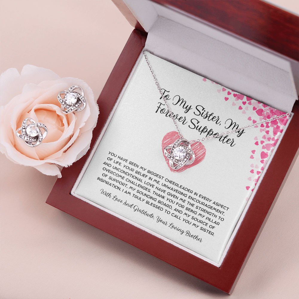 To My Sister, My Forever Supporter - From Brother To Sister Love Knot Earring With Necklace Set