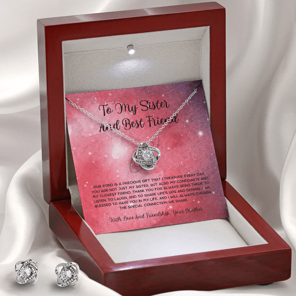To My Sister And Best Friend - From Brother To Sister Love Knot Earring With Necklace Set