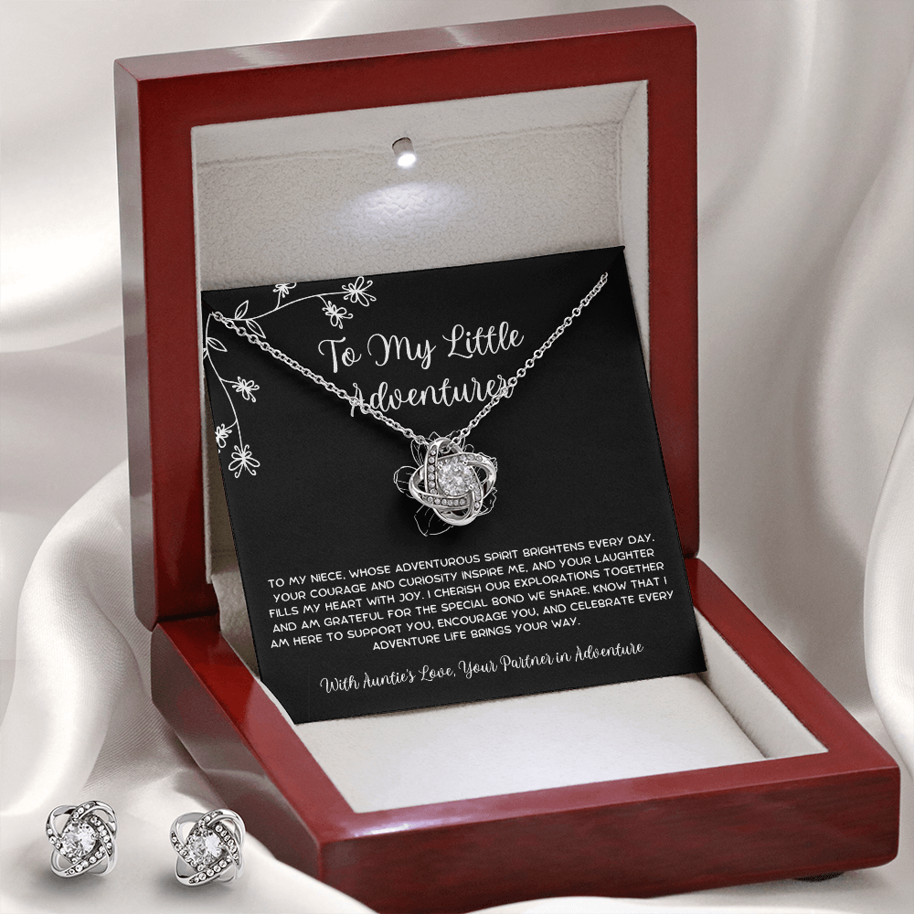 To My Little Adventurer - From Aunt to Niece Love Knot Earring With Necklace Set