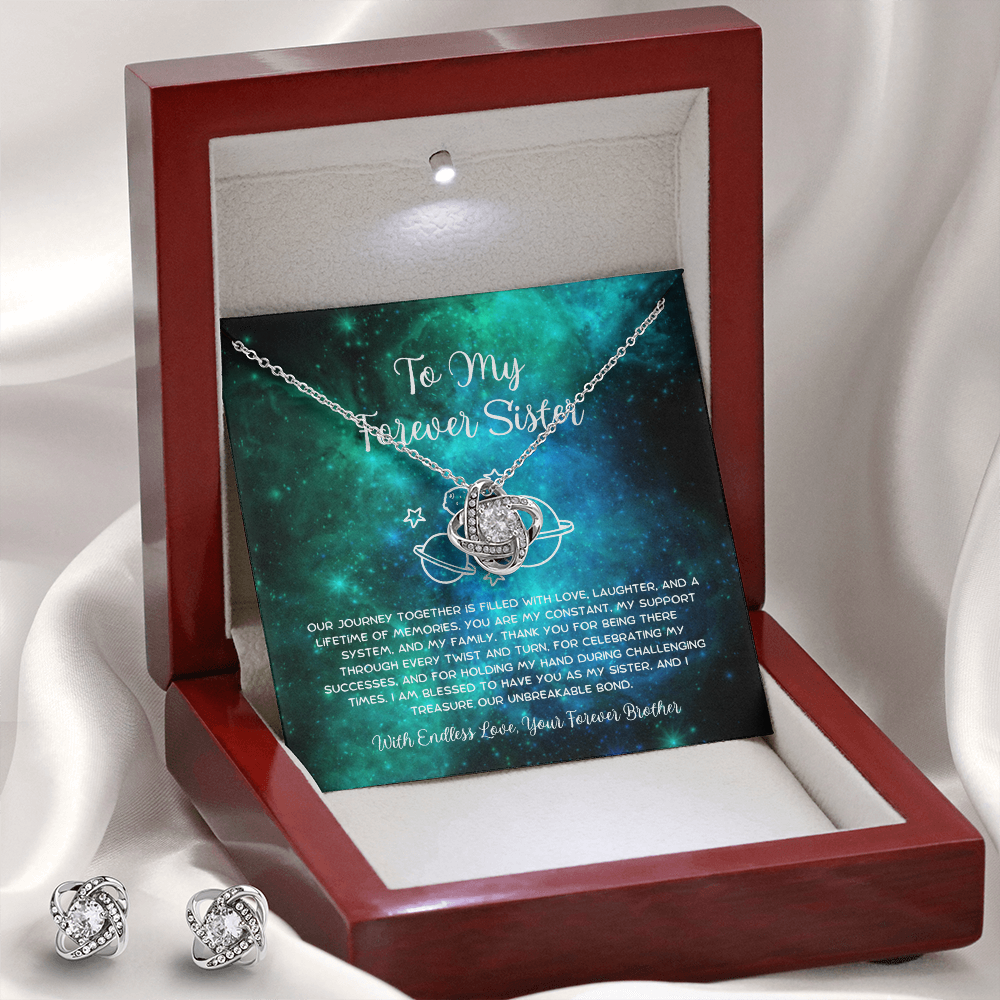 To My Forever Sister - From Brother To Sister Love Knot Earring With Necklace Set