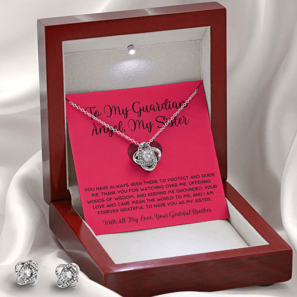 To My Guardian Angel, My Sister - From Brother To Sister Love Knot Earring With Necklace Set