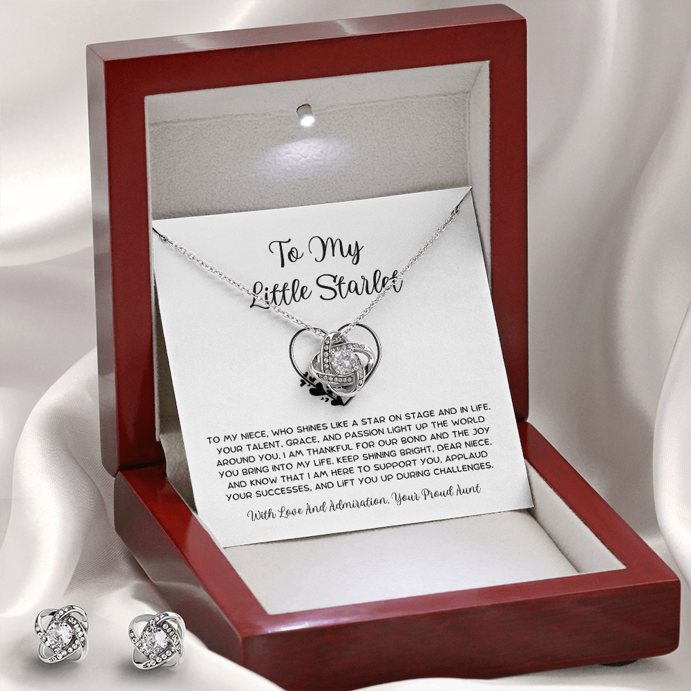 To My Little Starlet - From Aunt to Niece Love Knot Earring With Necklace Set