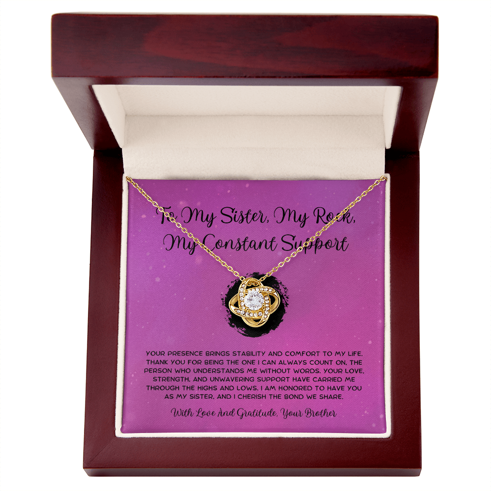 To My Sister, My Rock, My Constant Support - From Brother To Sister Love Knot Necklace