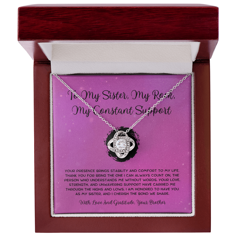 To My Sister, My Rock, My Constant Support - From Brother To Sister Love Knot Necklace