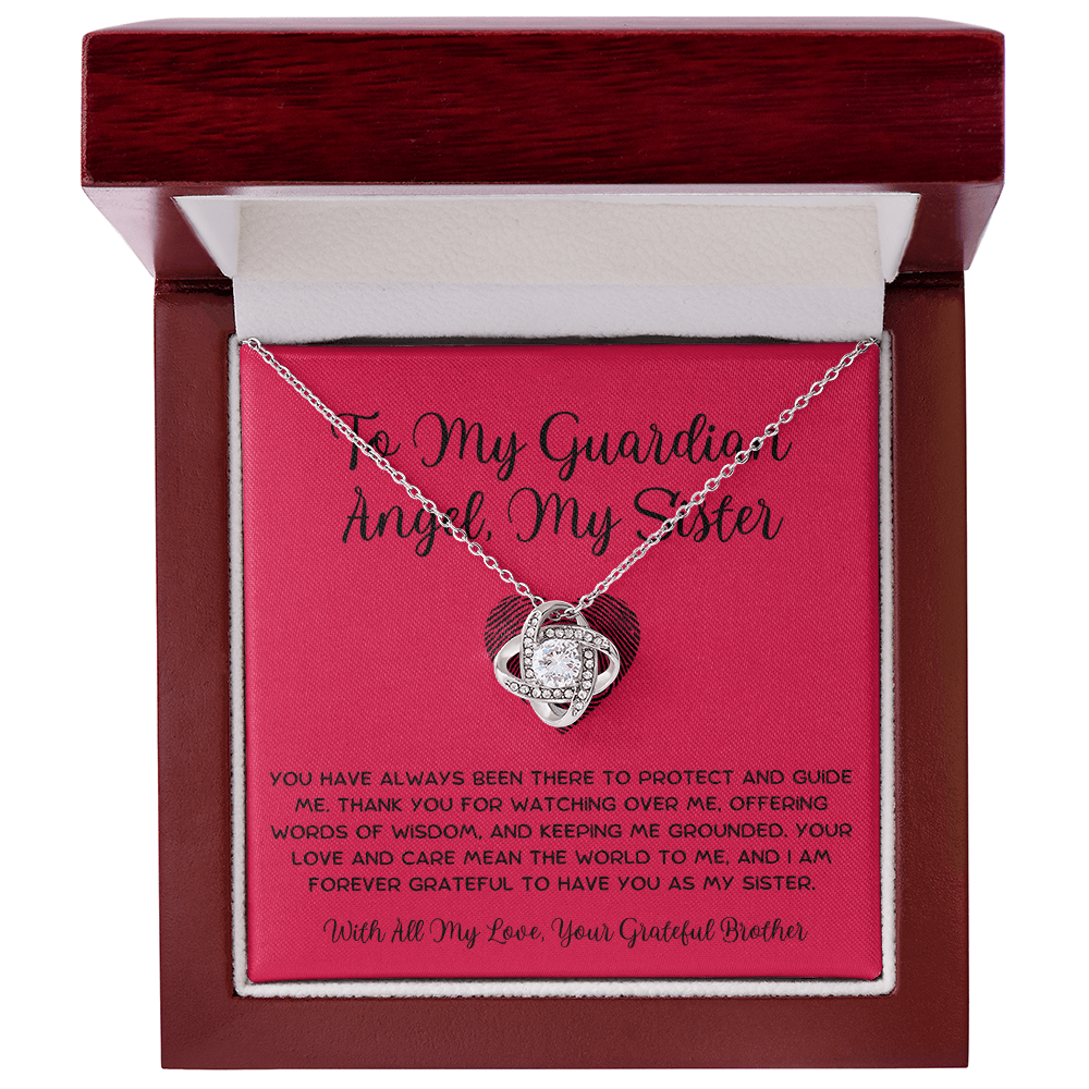 To My Guardian Angel, My Sister - From Brother To Sister Love Knot Necklace