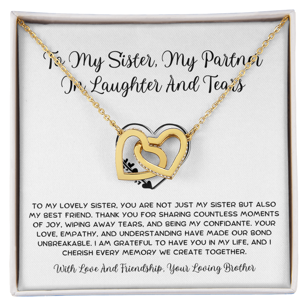 To My Sister, My Partner ln Laughter And Tears - From Brother To Sister Interlocking Hearts Necklace