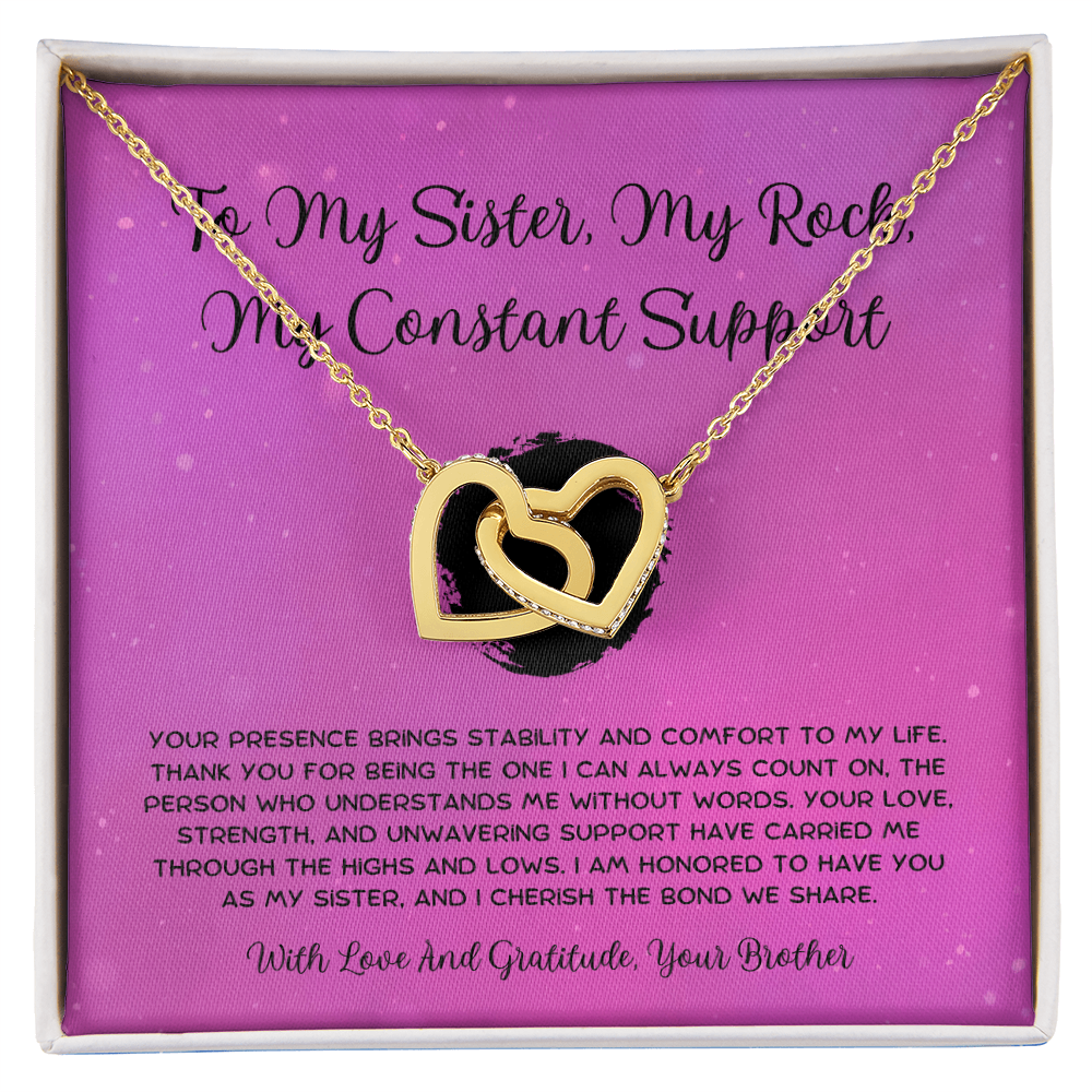To My Sister, My Rock, My Constant Support - From Brother To Sister Interlocking Hearts Necklace