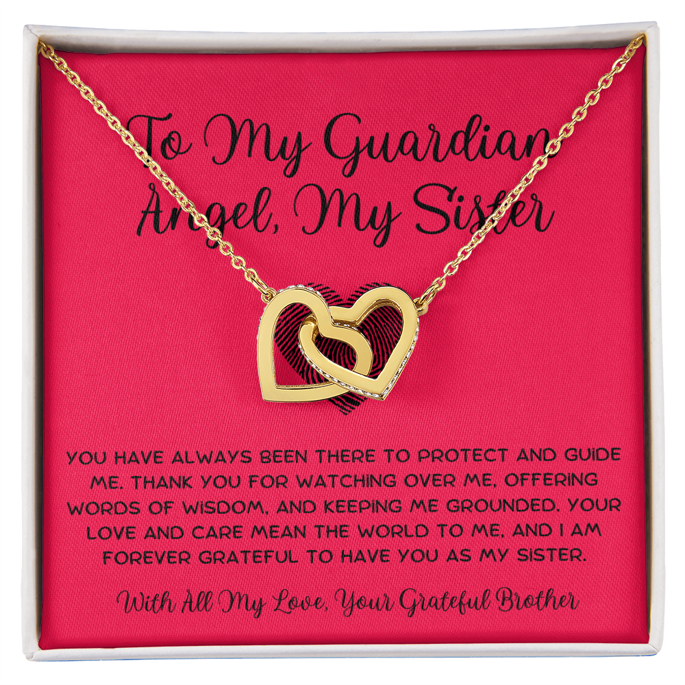 To My Guardian Angel, My Sister - From Brother To Sister Interlocking Hearts Necklace