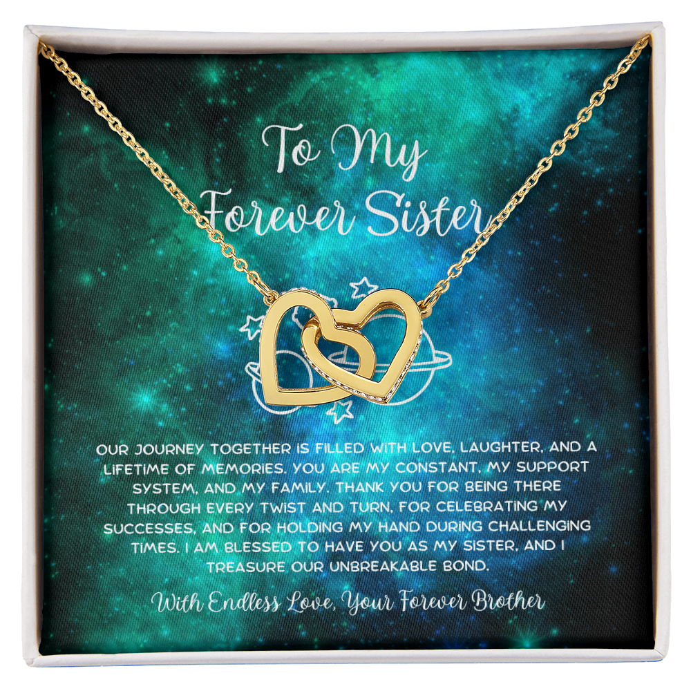 To My Forever Sister - From Brother To Sister Interlocking Hearts Necklace