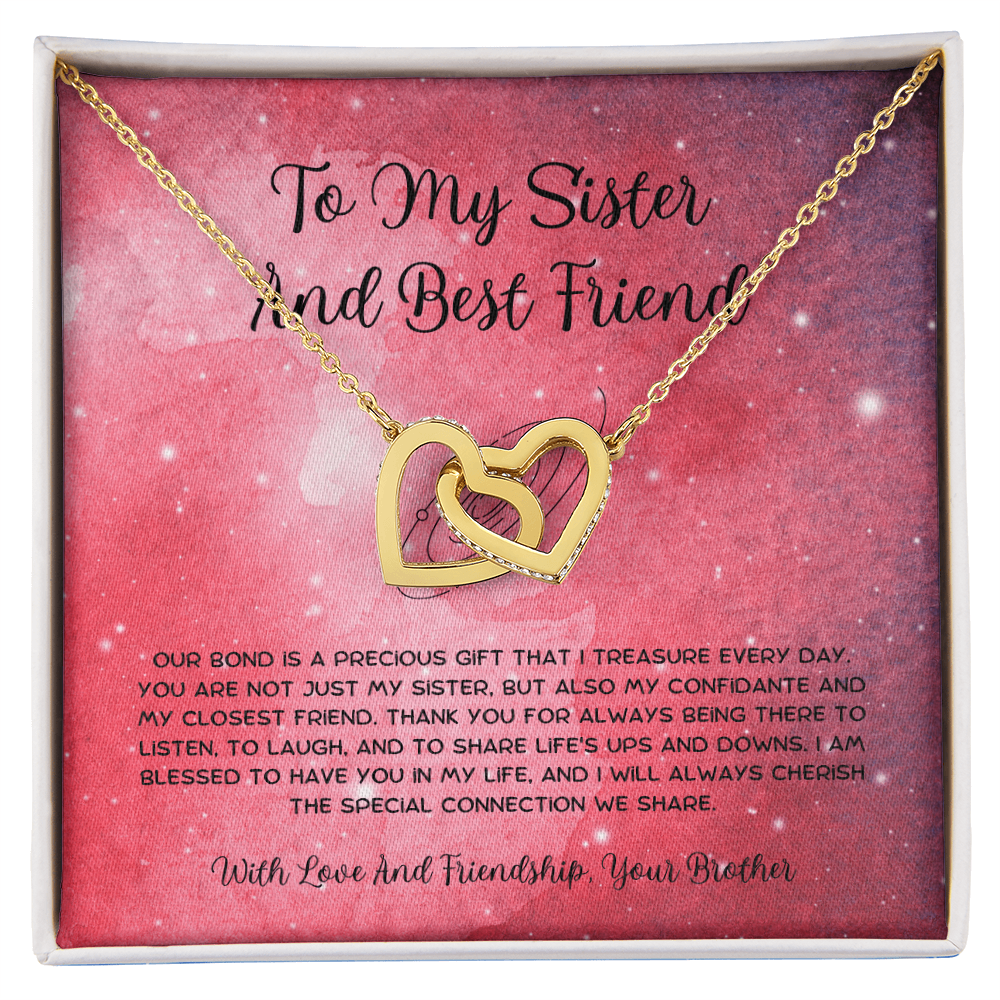 To My Sister And Best Friend - From Brother To Sister Interlocking Hearts Necklace