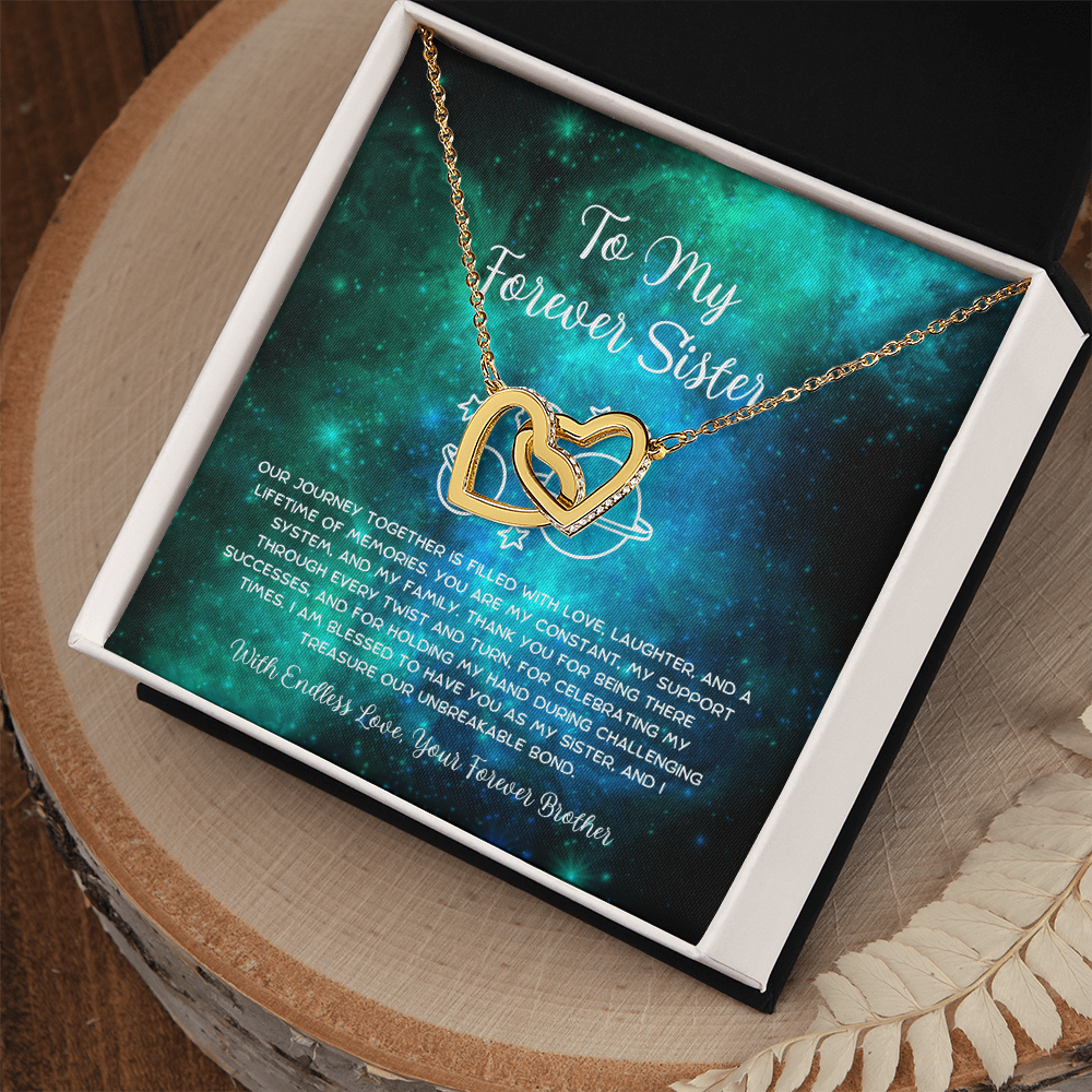 To My Forever Sister - From Brother To Sister Interlocking Hearts Necklace