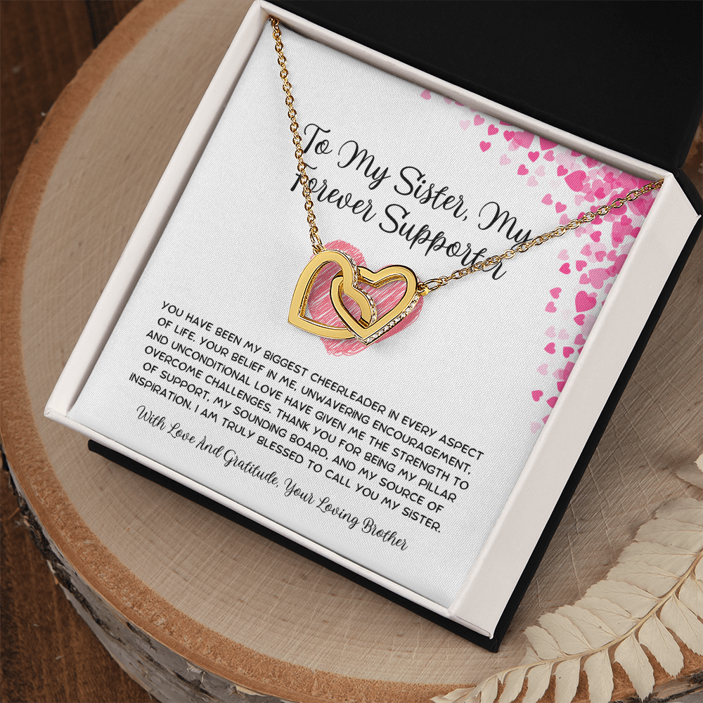 To My Sister, My Forever Supporter - From Brother To Sister Interlocking Hearts Necklace