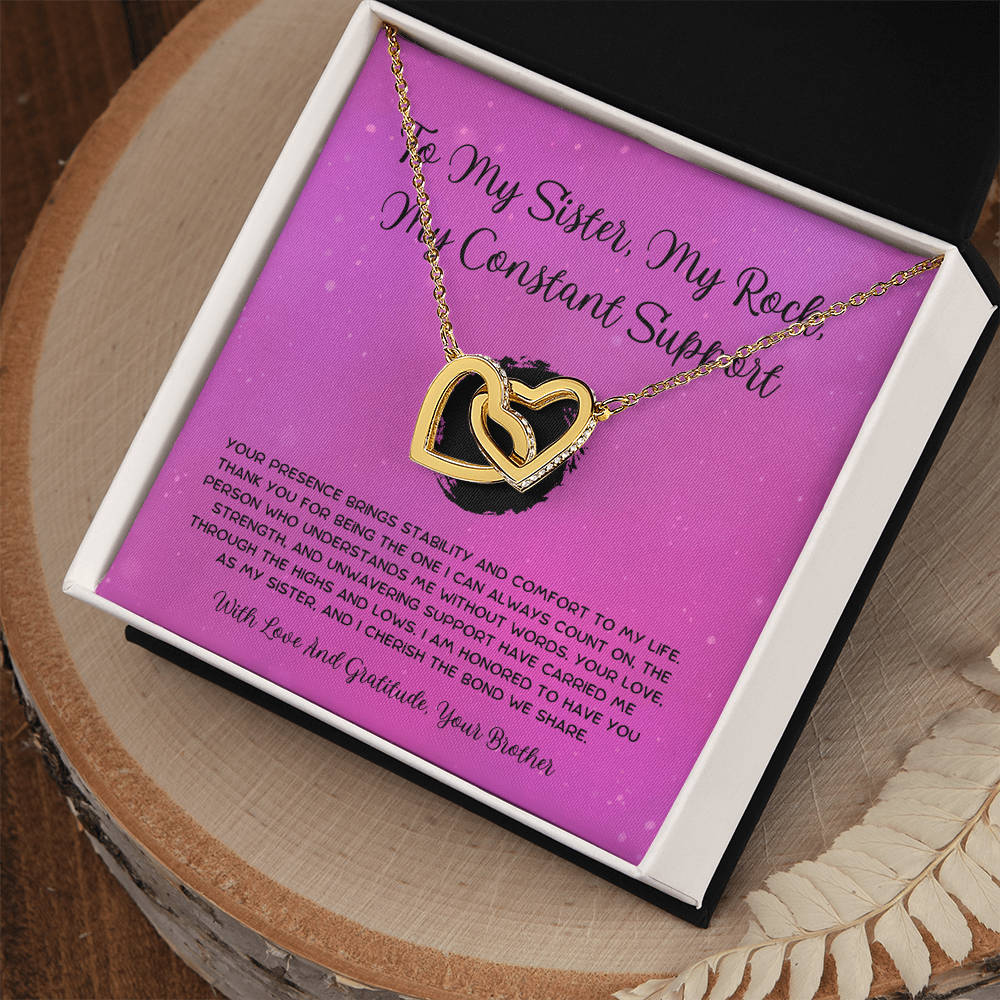 To My Sister, My Rock, My Constant Support - From Brother To Sister Interlocking Hearts Necklace