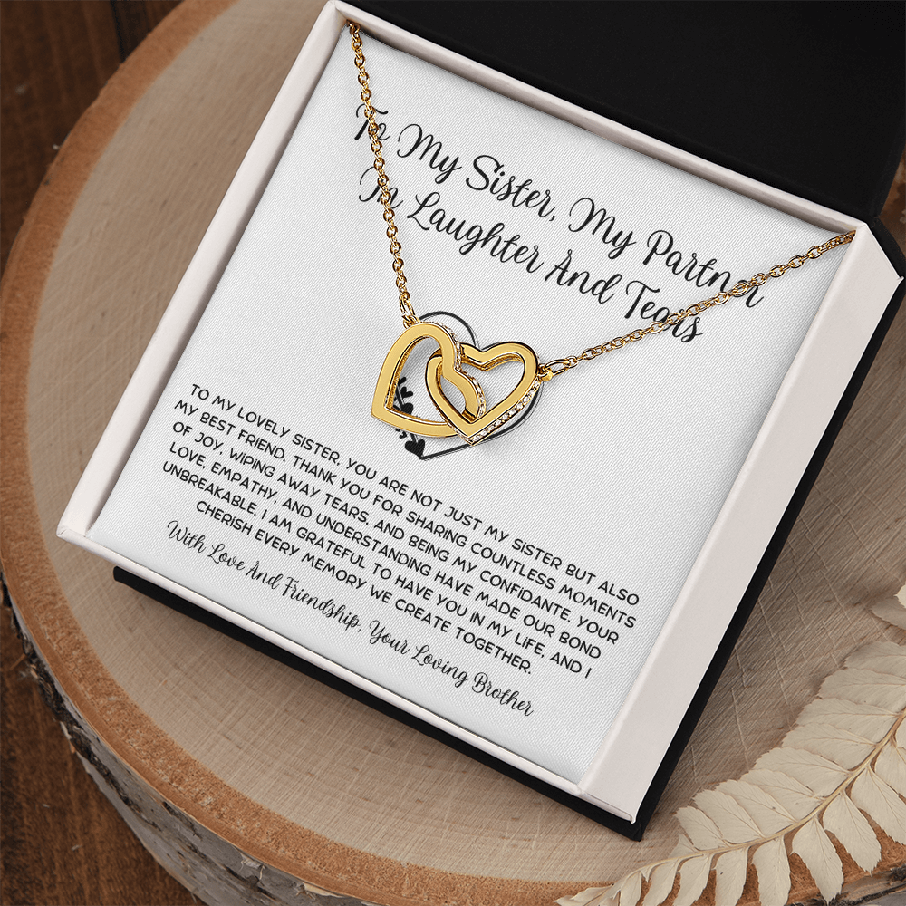 To My Sister, My Partner ln Laughter And Tears - From Brother To Sister Interlocking Hearts Necklace