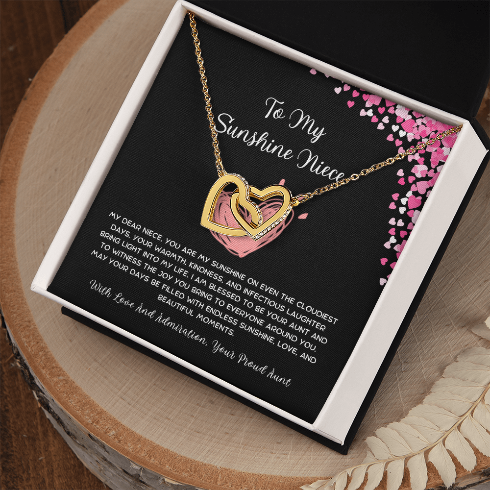 To My Sunshine Niece - From Aunt to Niece Interlocking Hearts Necklace
