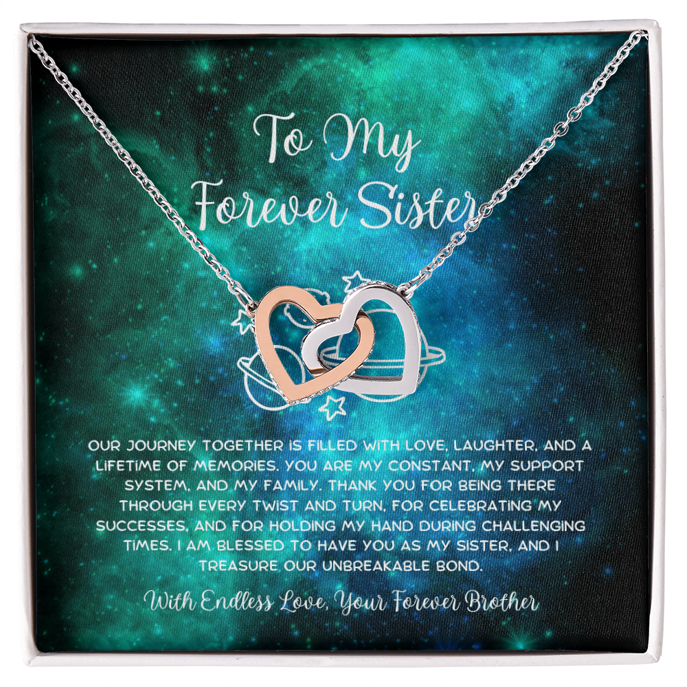 To My Forever Sister - From Brother To Sister Interlocking Hearts Necklace