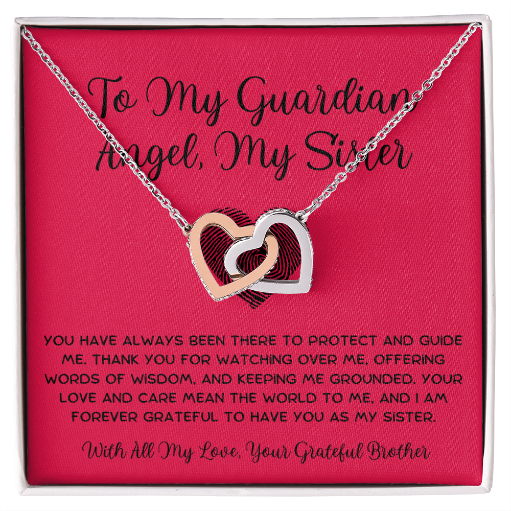 To My Guardian Angel, My Sister - From Brother To Sister Interlocking Hearts Necklace