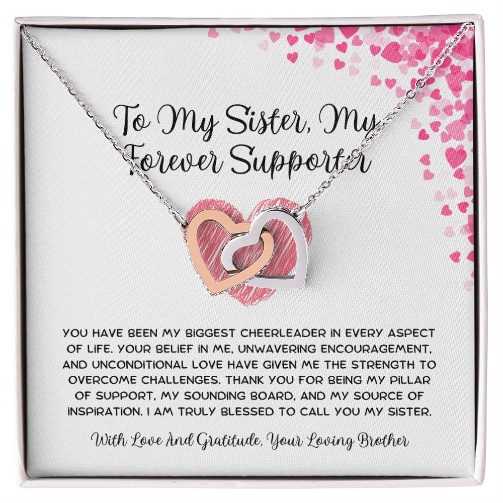 To My Sister, My Forever Supporter - From Brother To Sister Interlocking Hearts Necklace