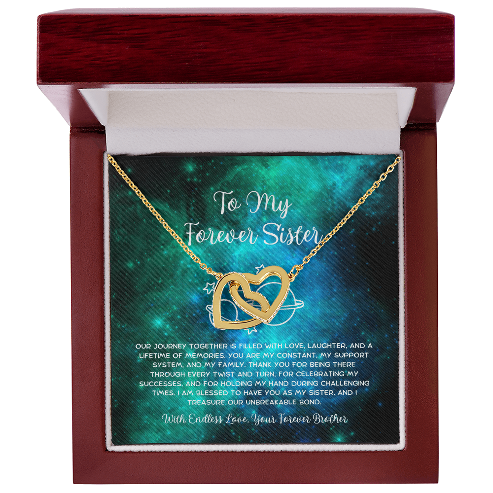 To My Forever Sister - From Brother To Sister Interlocking Hearts Necklace