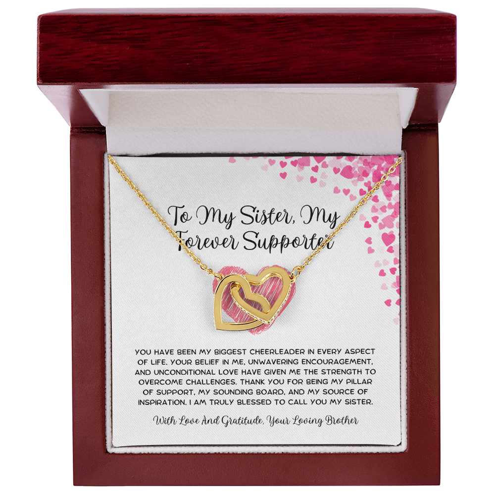To My Sister, My Forever Supporter - From Brother To Sister Interlocking Hearts Necklace
