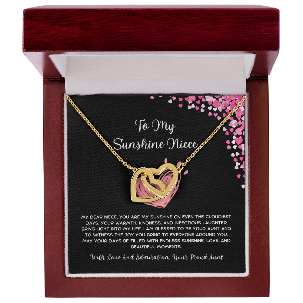 To My Sunshine Niece - From Aunt to Niece Interlocking Hearts Necklace