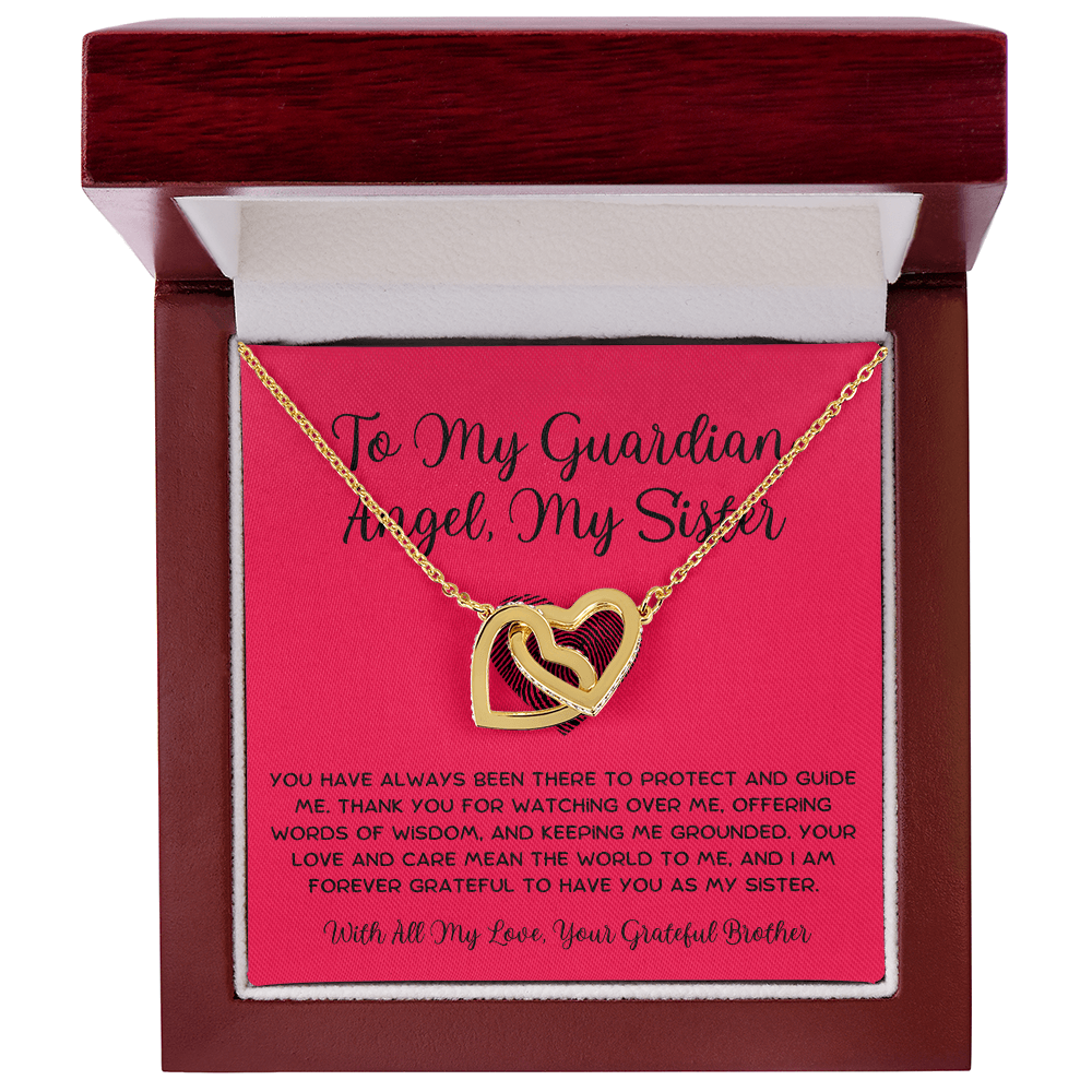 To My Guardian Angel, My Sister - From Brother To Sister Interlocking Hearts Necklace