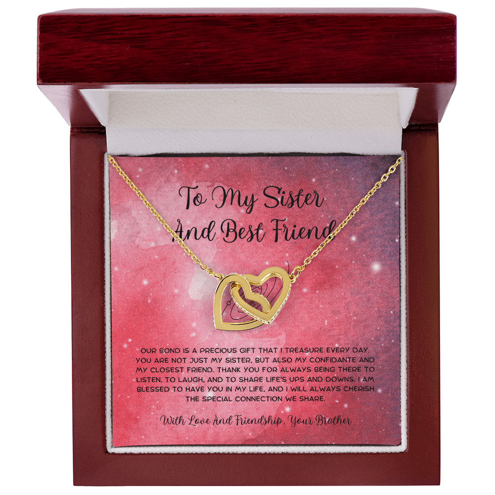 To My Sister And Best Friend - From Brother To Sister Interlocking Hearts Necklace
