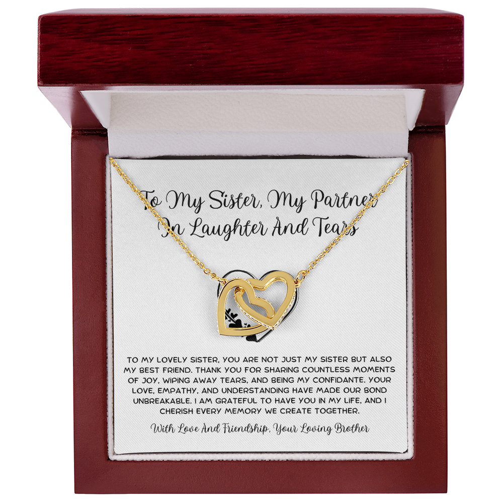 To My Sister, My Partner ln Laughter And Tears - From Brother To Sister Interlocking Hearts Necklace