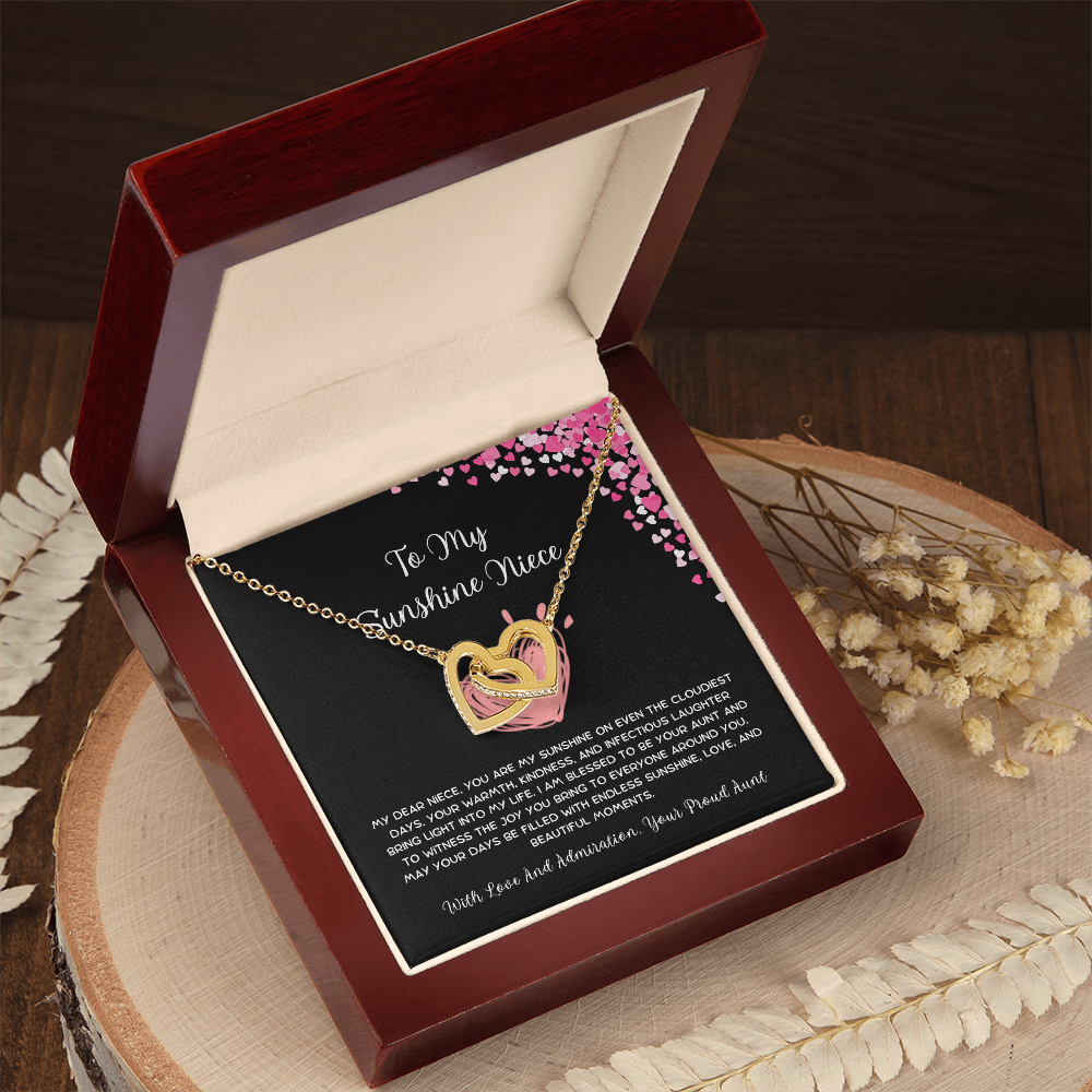 To My Sunshine Niece - From Aunt to Niece Interlocking Hearts Necklace