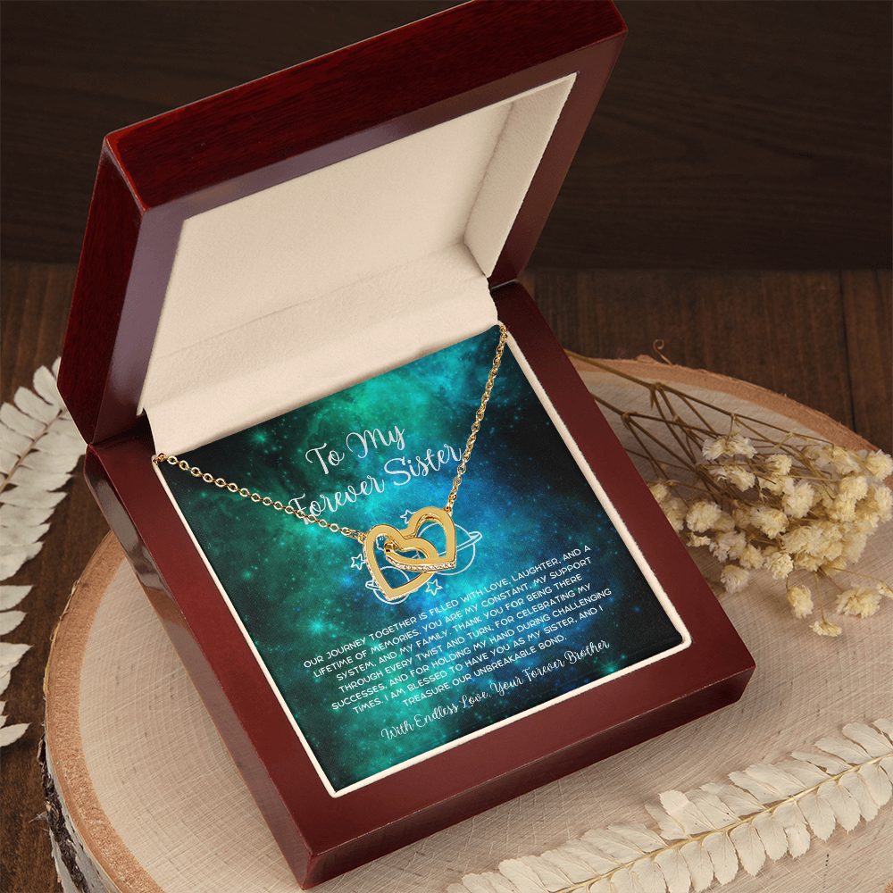 To My Forever Sister - From Brother To Sister Interlocking Hearts Necklace