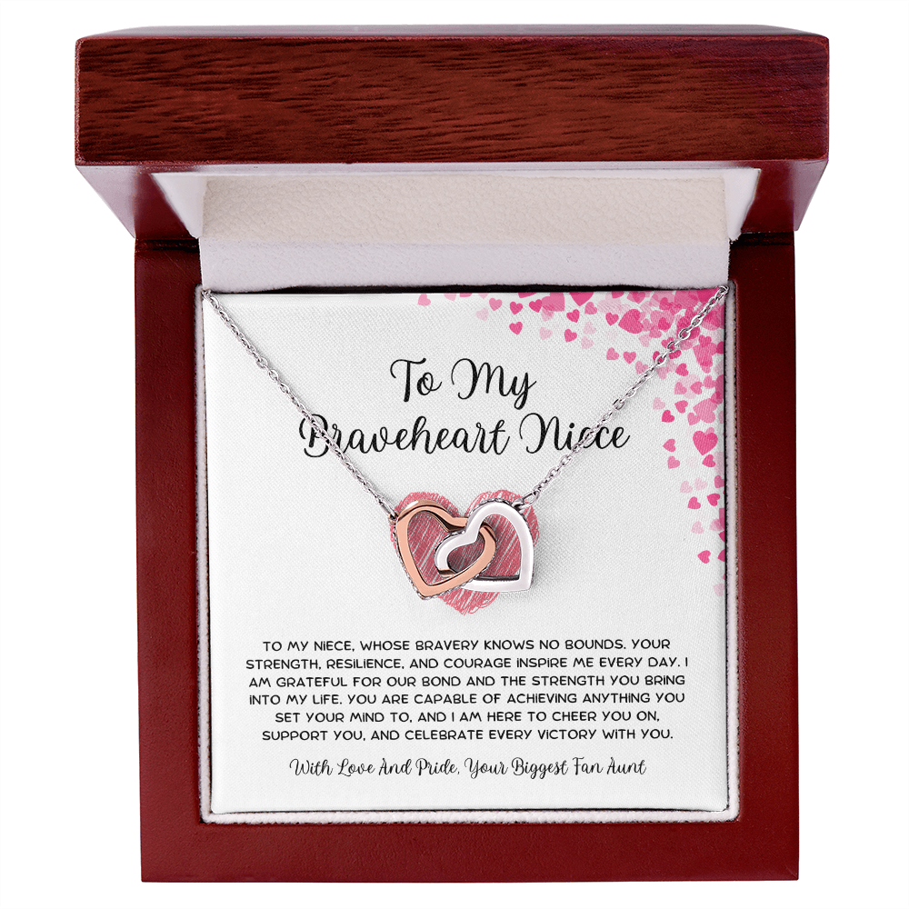 To My Braveheart Niece - From Aunt to Niece Interlocking Hearts Necklace